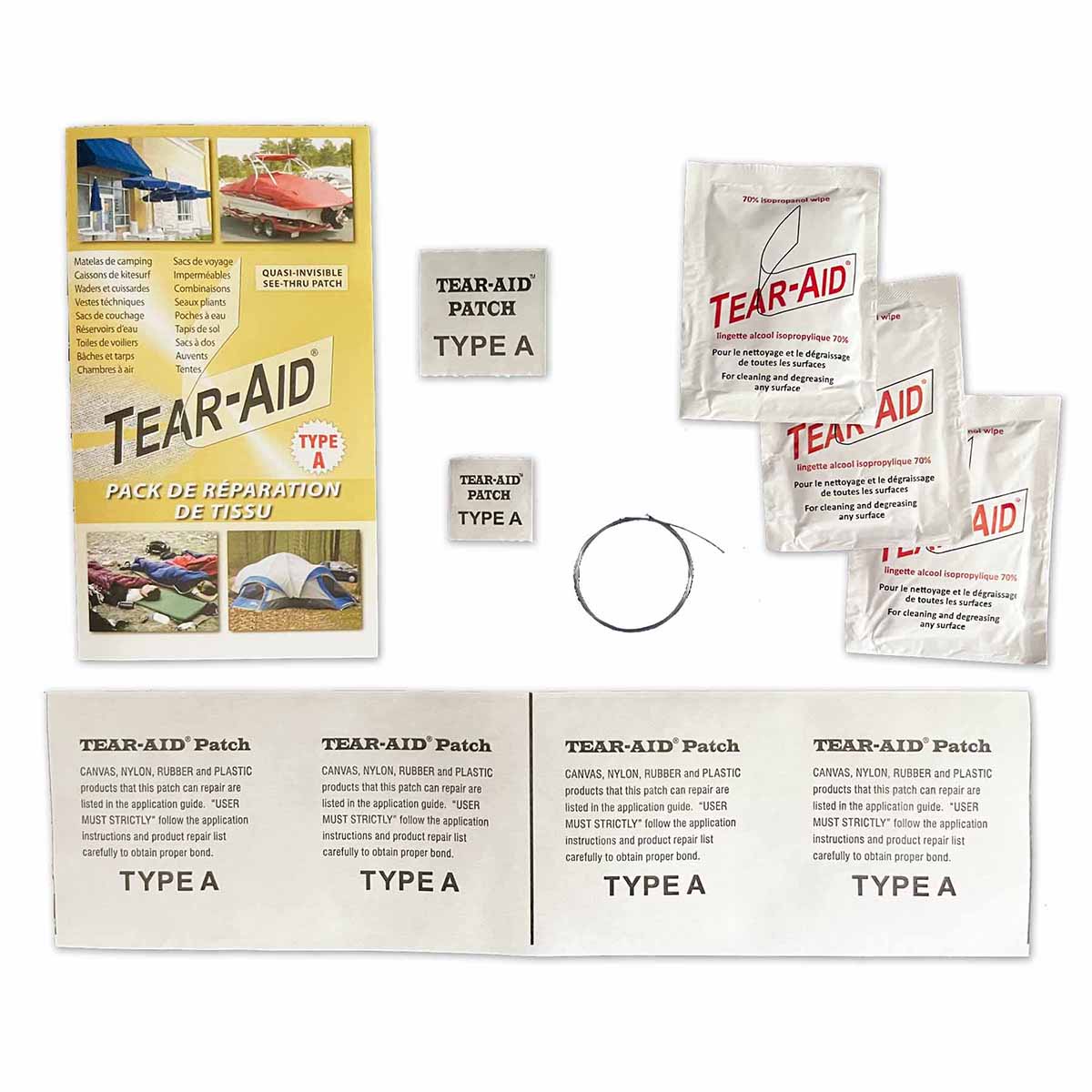 Contenu du Pack Tear-Aid Type A pour la réparation de tissus sauf vinyls et PVC - TA-A-PK